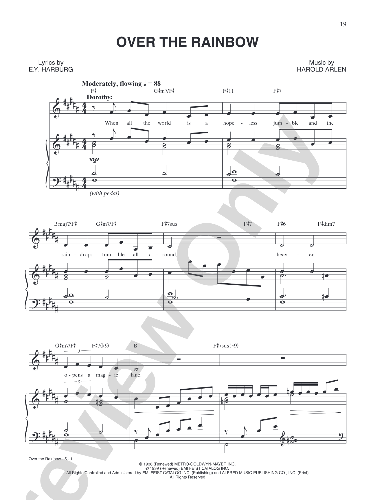 Over the Rainbow (from Andrew Lloyd Webber's "The Wizard of Oz"): Piano/Vocal/Chords