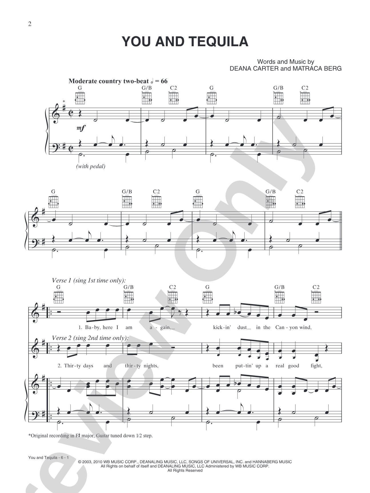 You and Tequila: Piano/Vocal/Chords