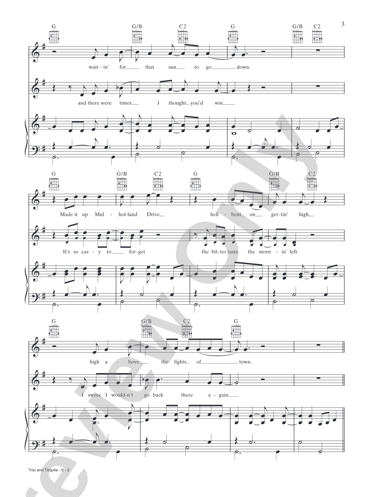 You and Tequila: Piano/Vocal/Chords