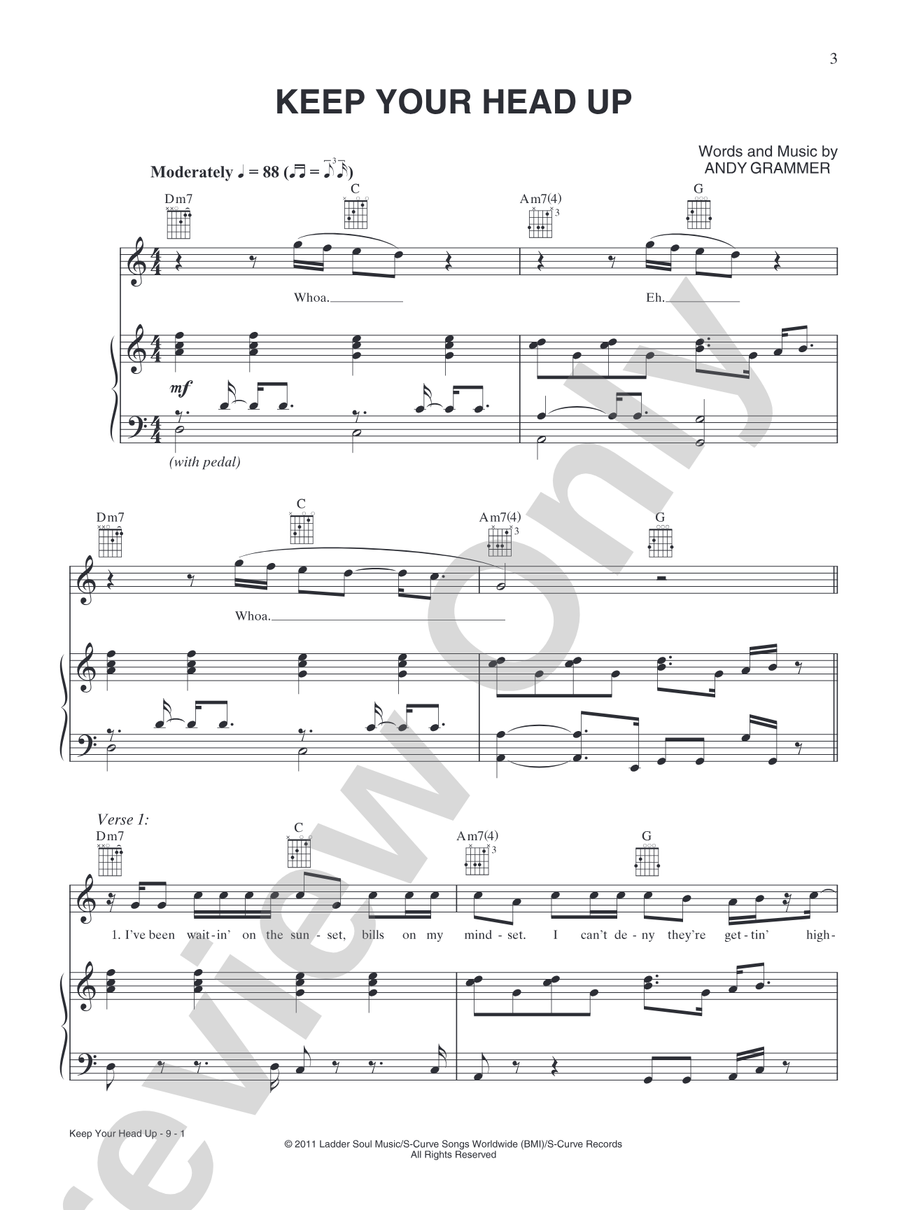 Keep Your Head up: Piano/Vocal/Chords