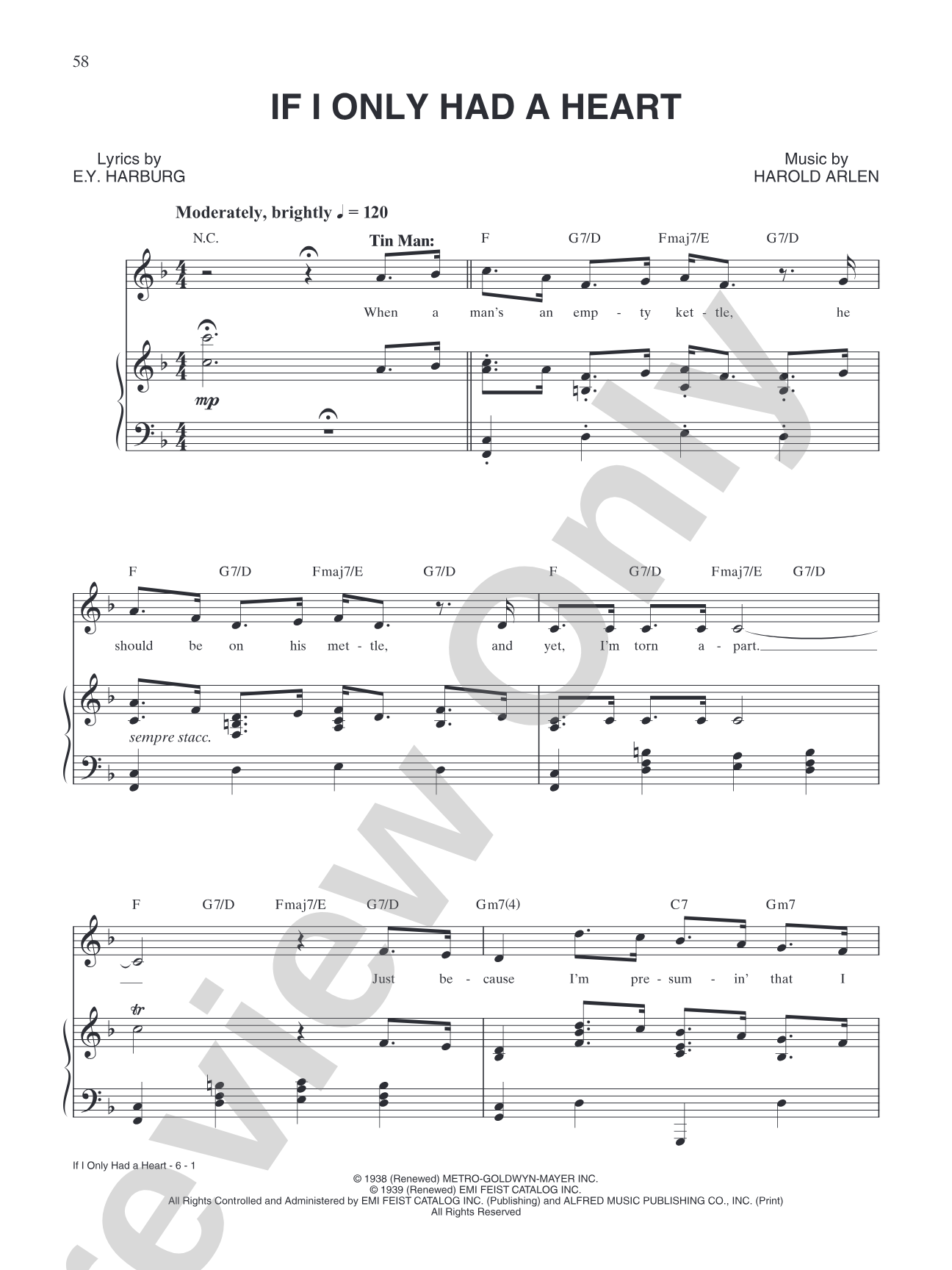 If I Only Had a Heart (from Andrew Lloyd Webber's "The Wizard of Oz"): Piano/Vocal/Chords