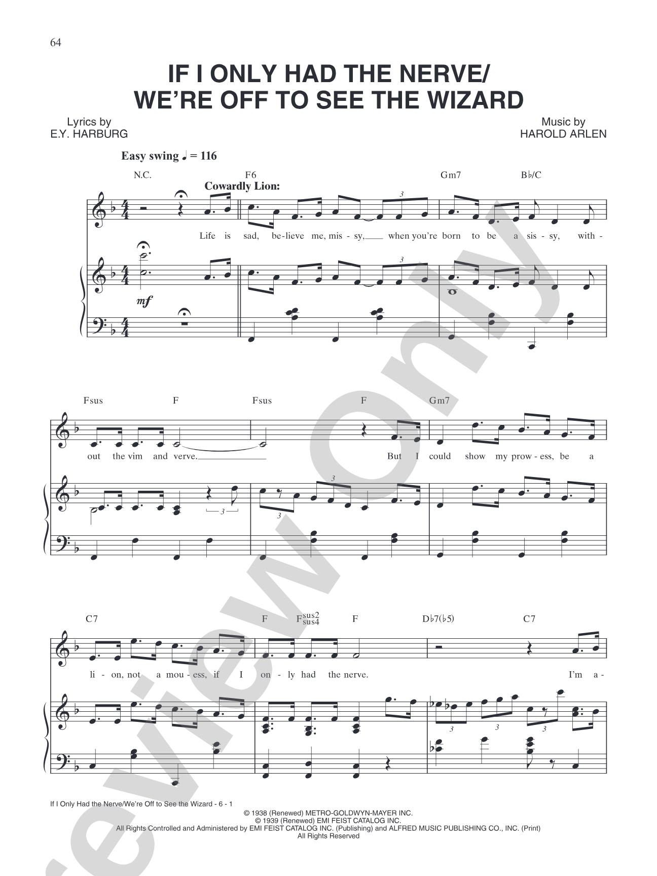 If I Only Had the Nerve/We're Off to See the Wizard (from Andrew Lloyd Webber's "The Wizard of Oz"): Piano/Vocal/Chords