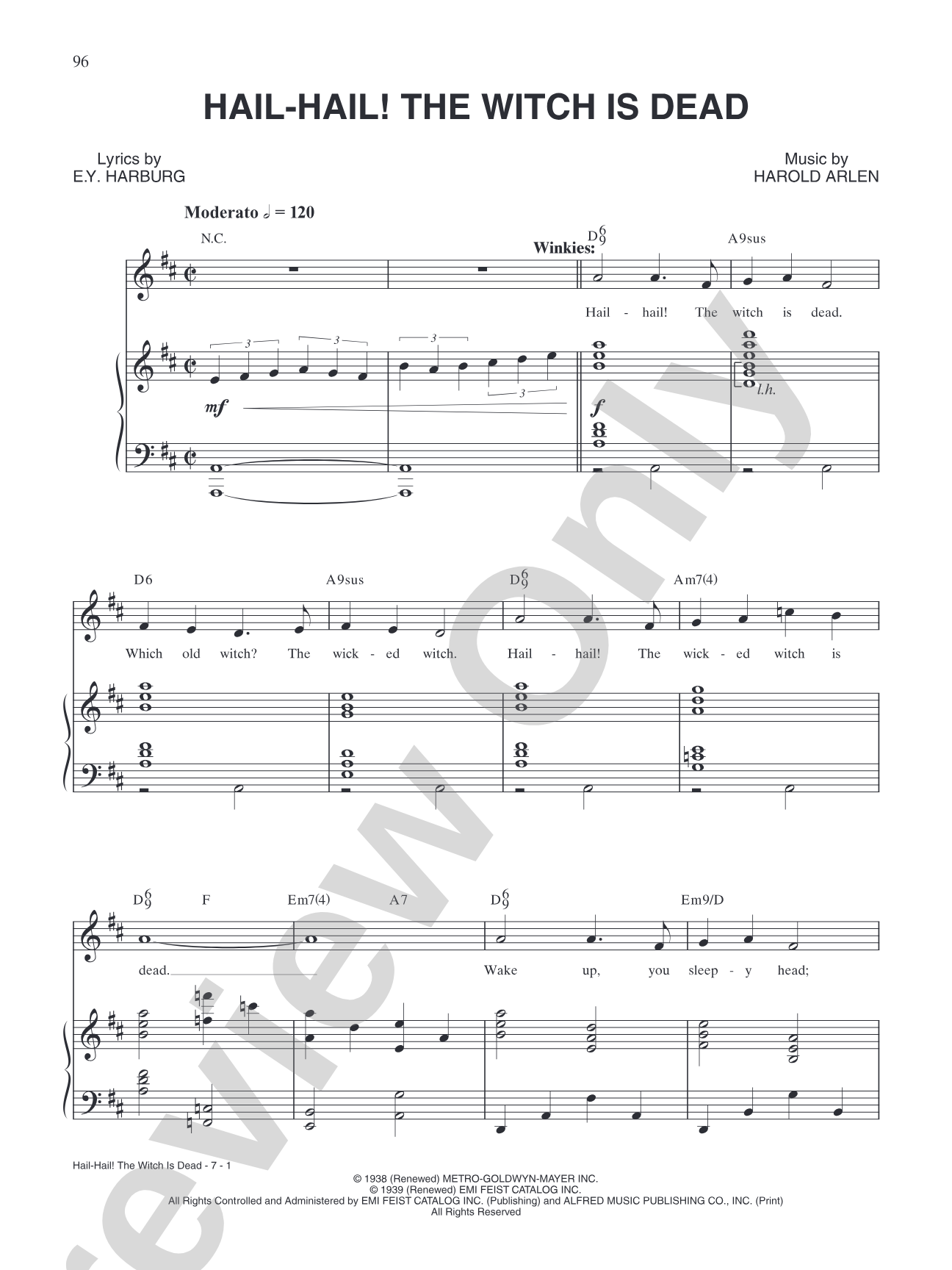 Hail-Hail! The Witch is Dead (from Andrew Lloyd Webber's "The Wizard of Oz"): Piano/Vocal/Chords