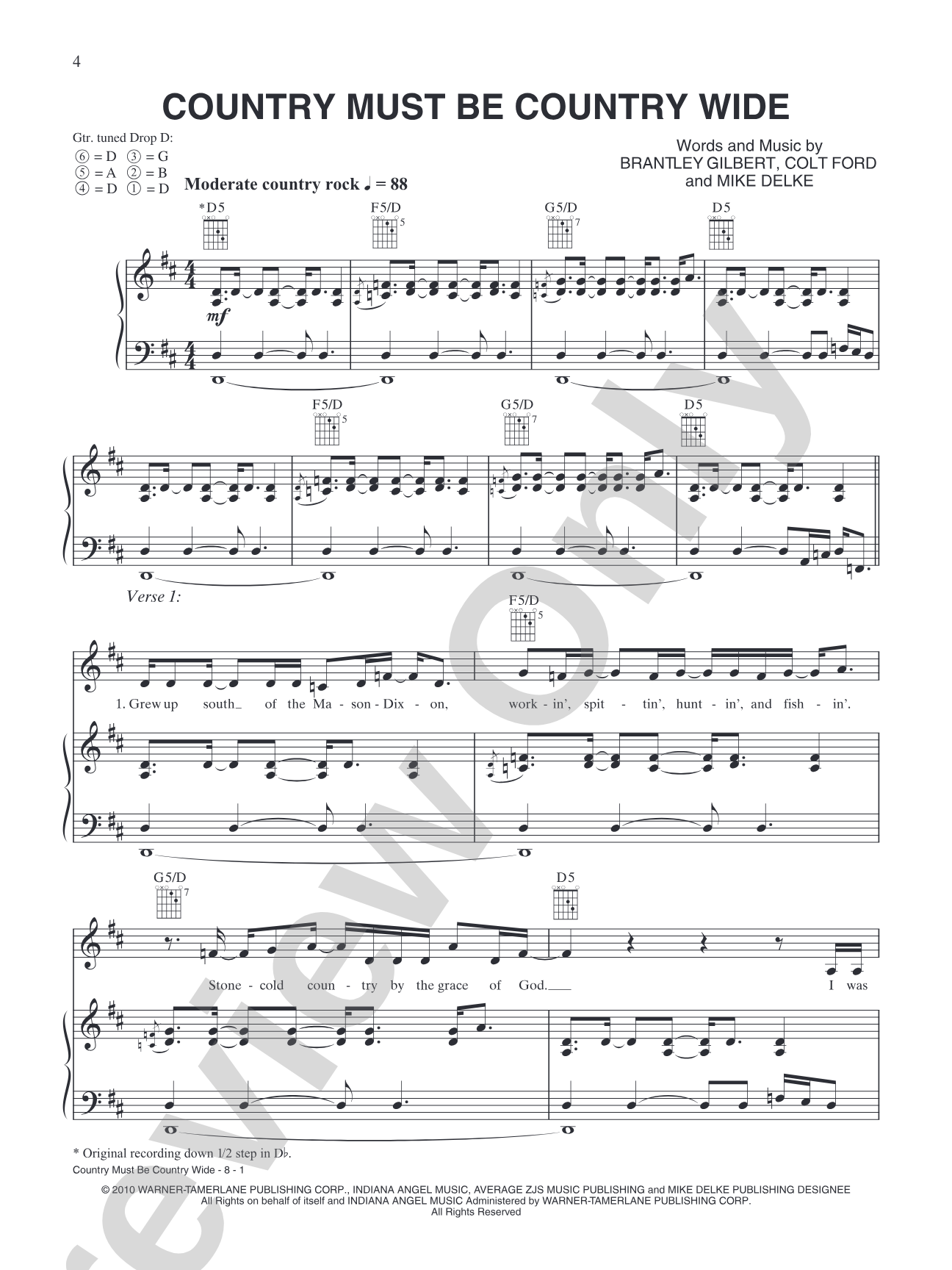 Country Must Be Country Wide: Piano/Vocal/Chords