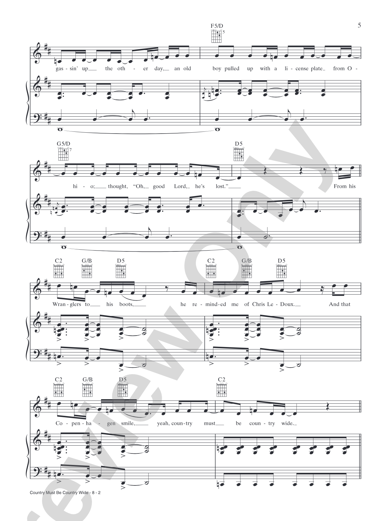 Country Must Be Country Wide: Piano/Vocal/Chords