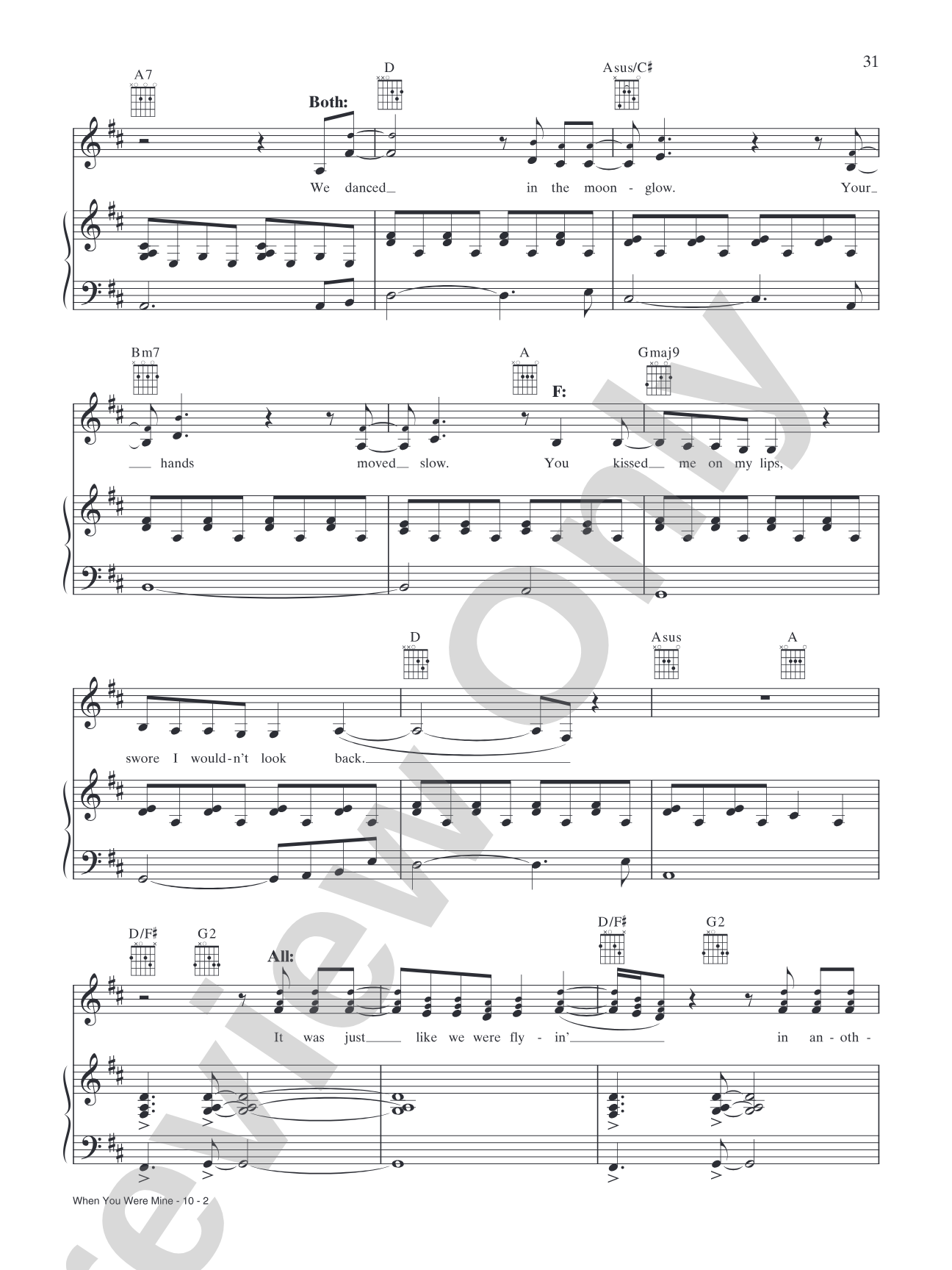 When You Were Mine: Piano/Vocal/Chords