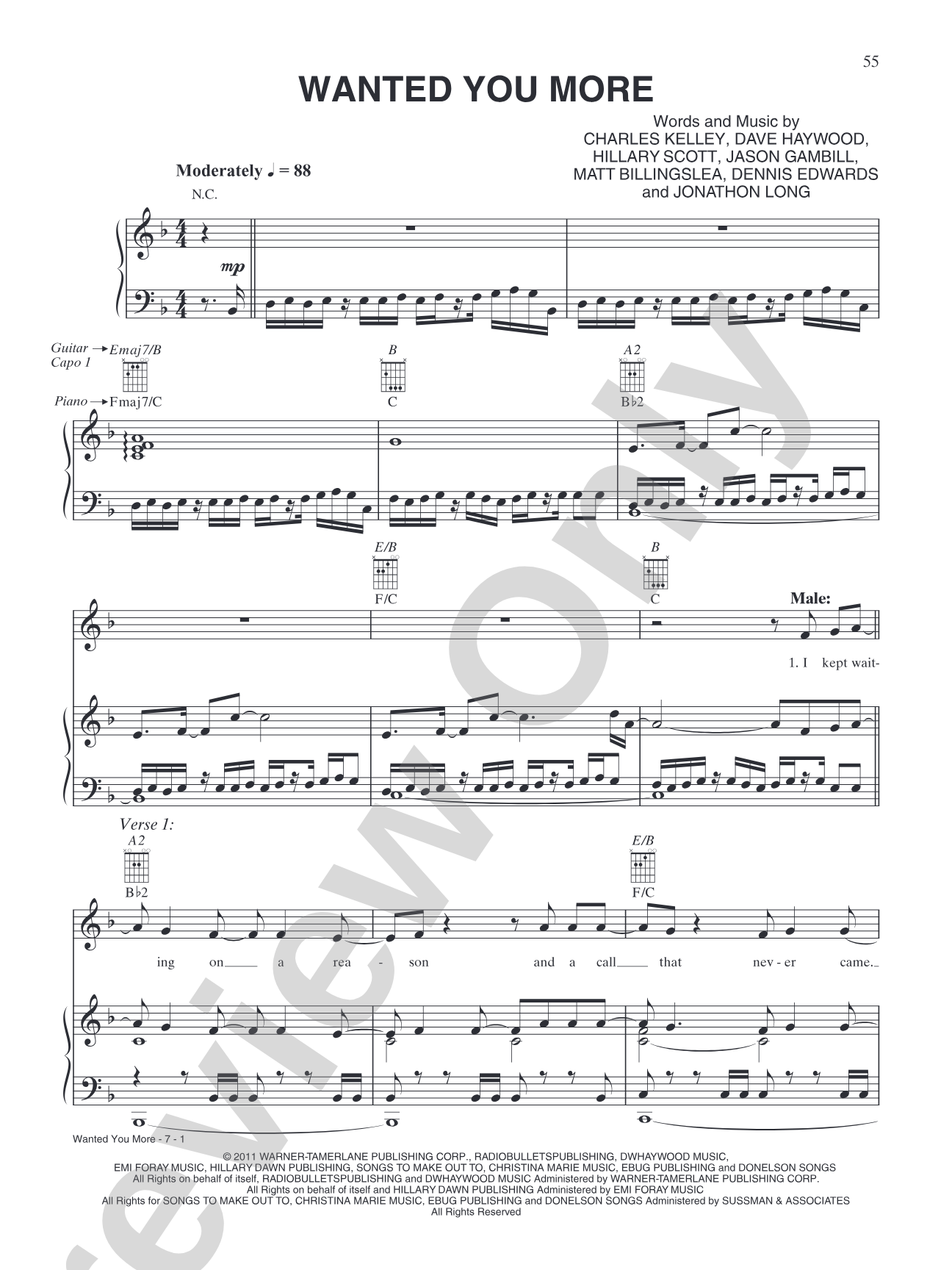 Wanted You More: Piano/Vocal/Chords