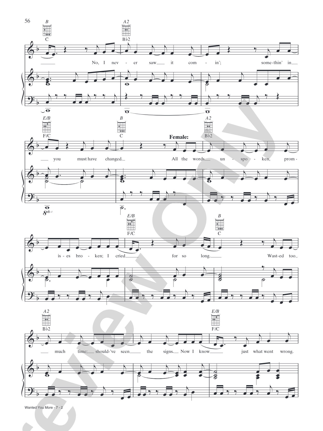 Wanted You More: Piano/Vocal/Chords