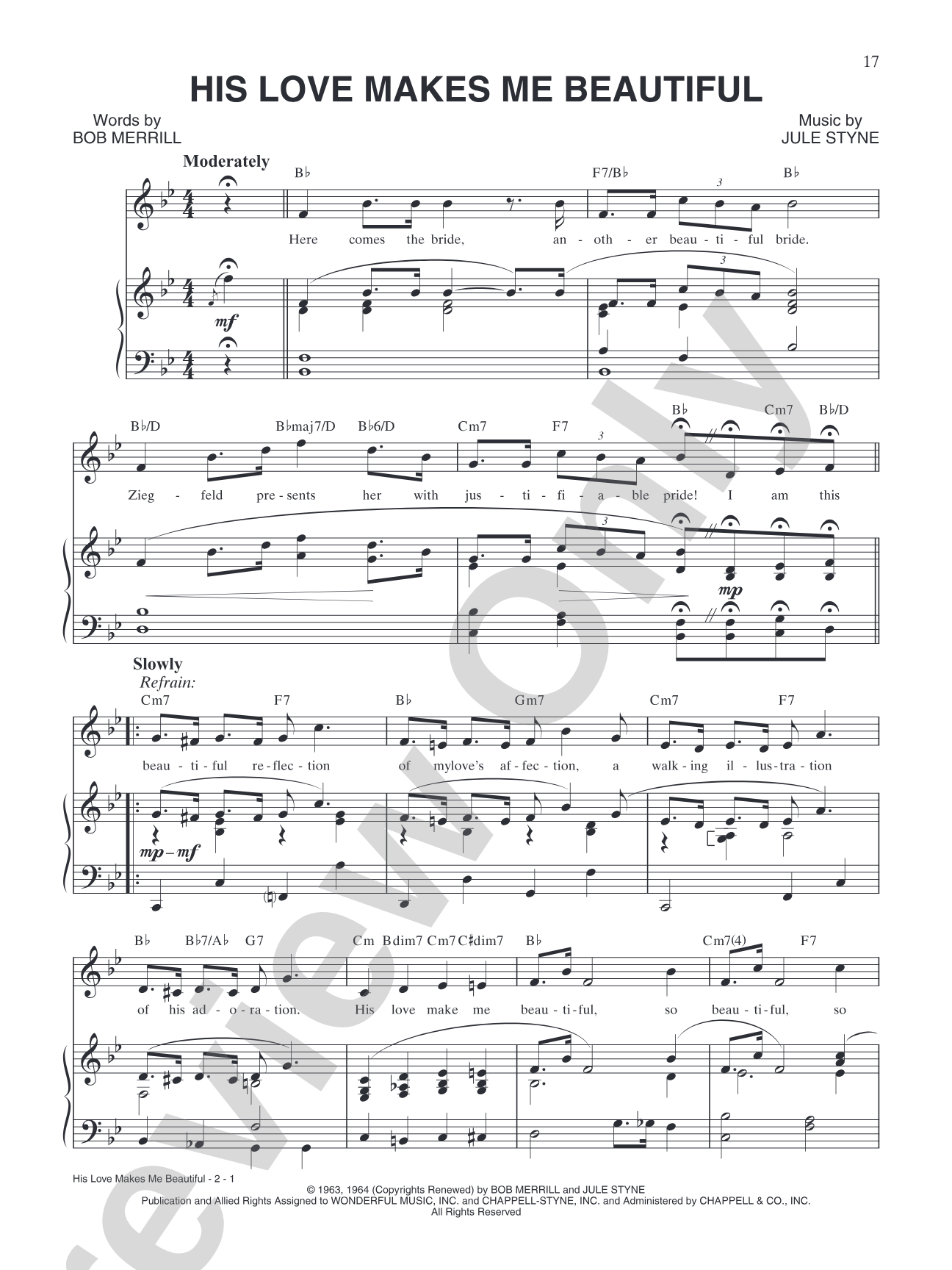 His Love Makes Me Beautiful (from "Funny Girl"): Piano/Vocal/Chords