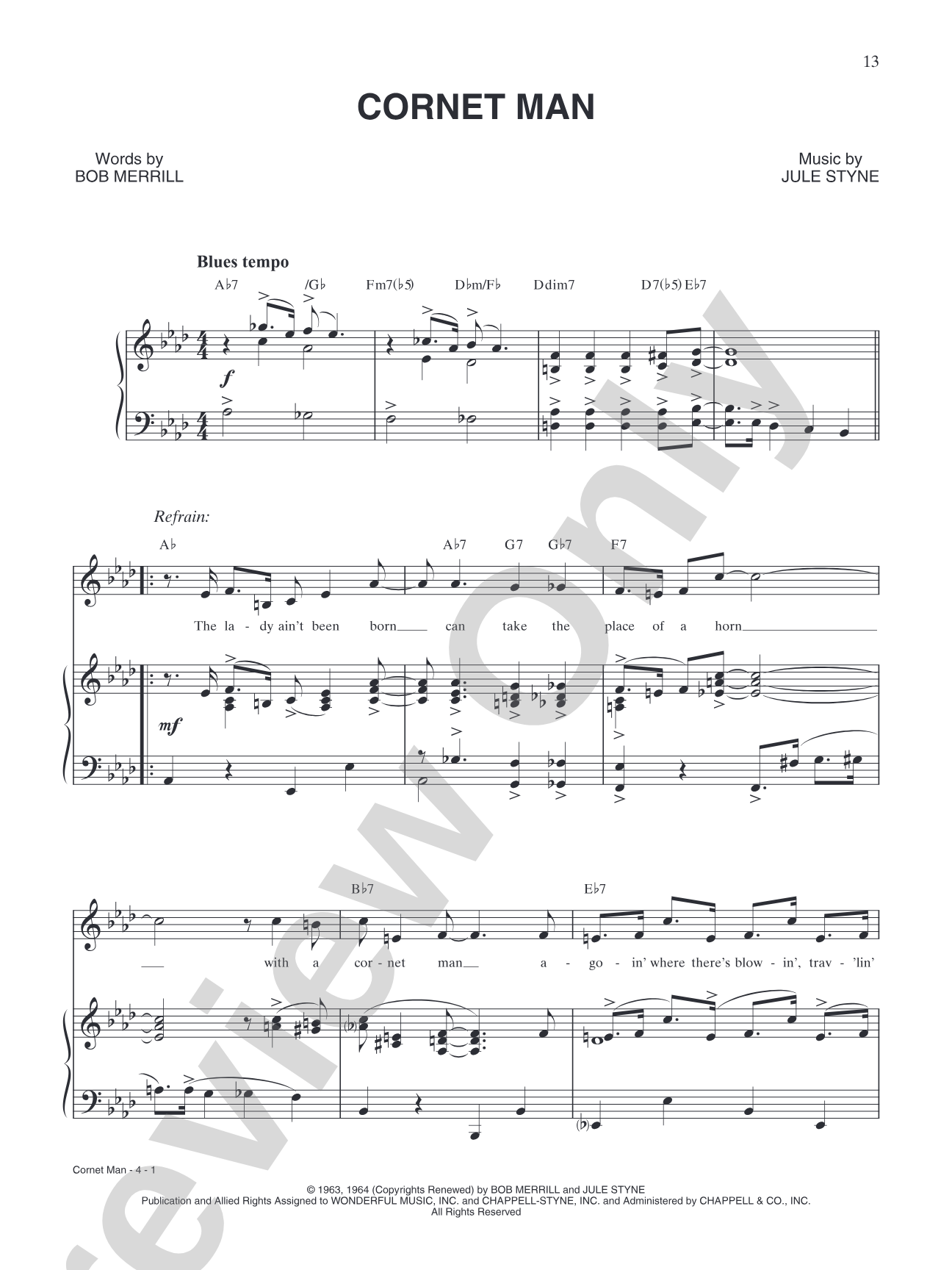 Cornet Man (from "Funny Girl"): Piano/Vocal/Chords