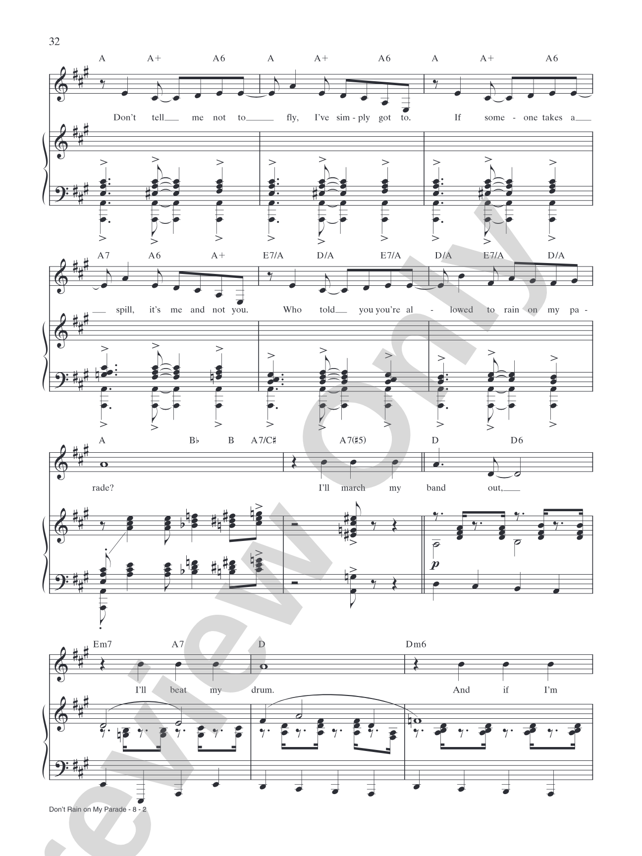 Don't Rain On My Parade (from "Funny Girl"): Piano/Vocal/Chords