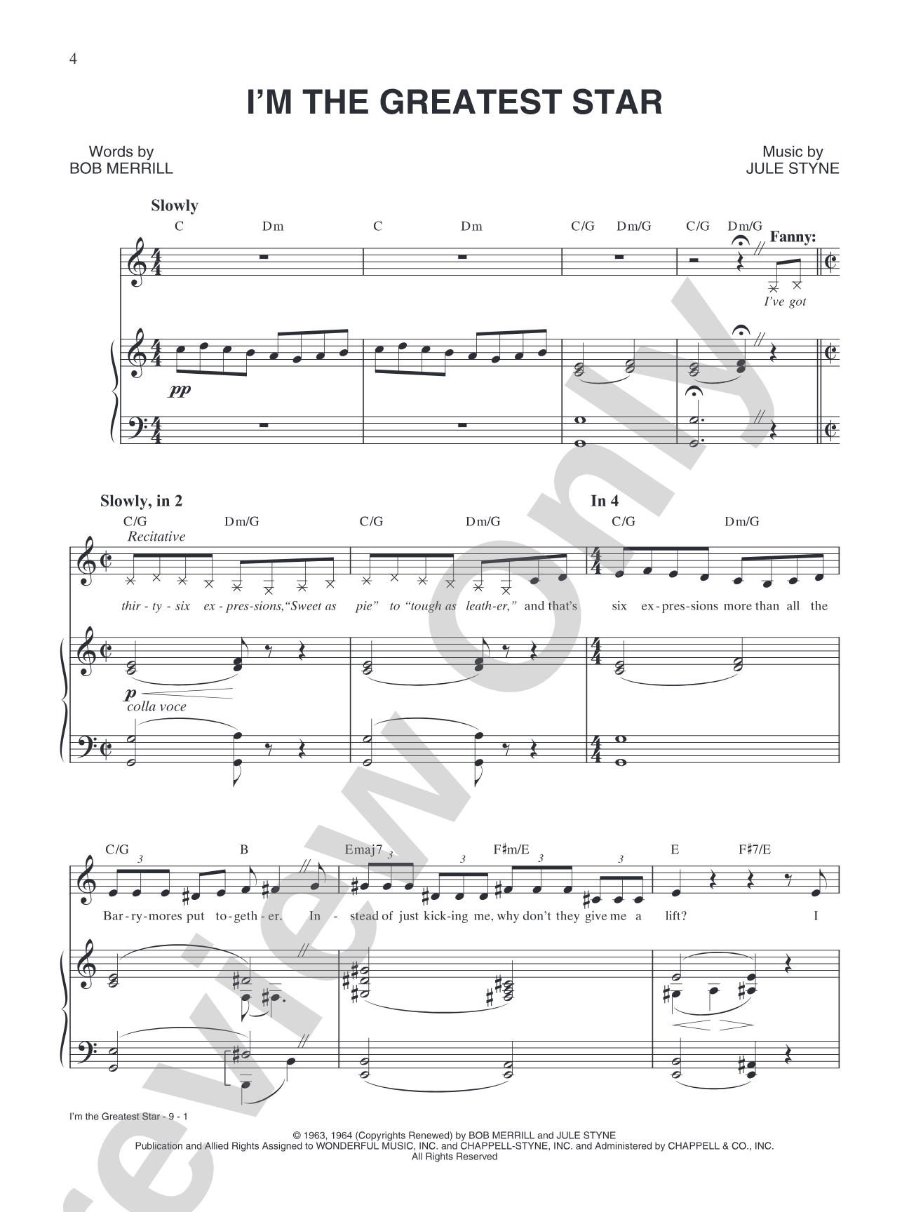 I'm the Greatest Star (from "Funny Girl"): Piano/Vocal/Chords