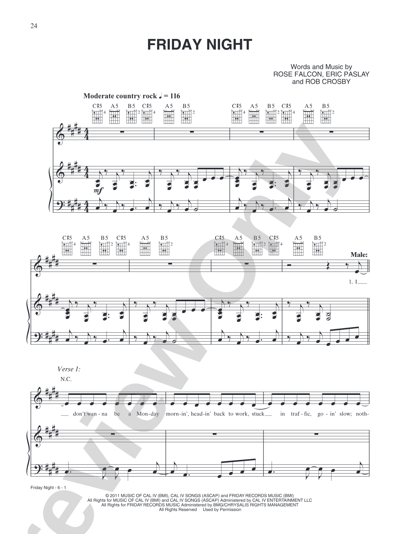 Friday Night: Piano/Vocal/Chords