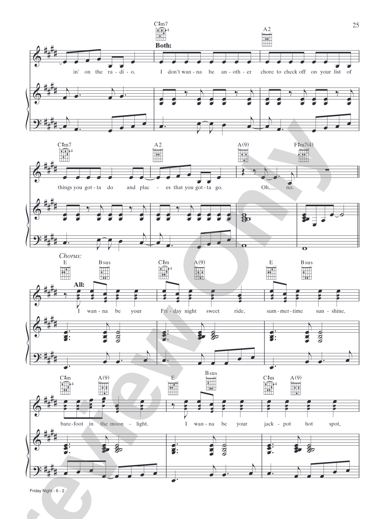 Friday Night: Piano/Vocal/Chords