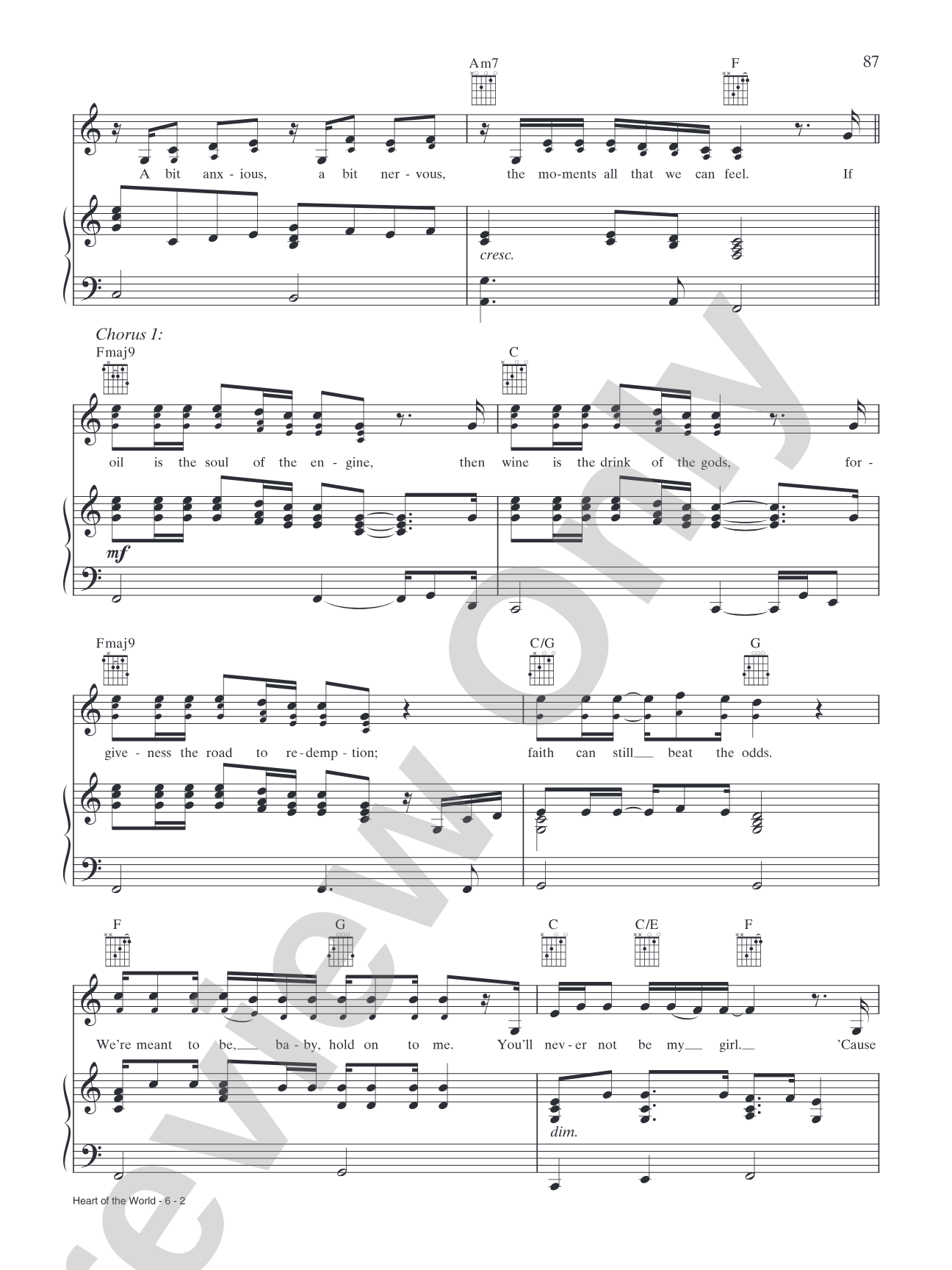 The Heart of the World: Piano/Vocal/Chords