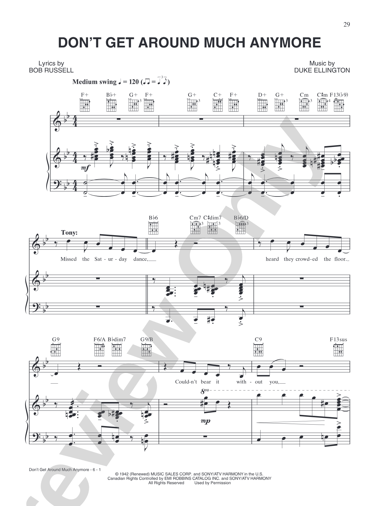 Don't Get Around Much Anymore: Piano/Vocal/Chords