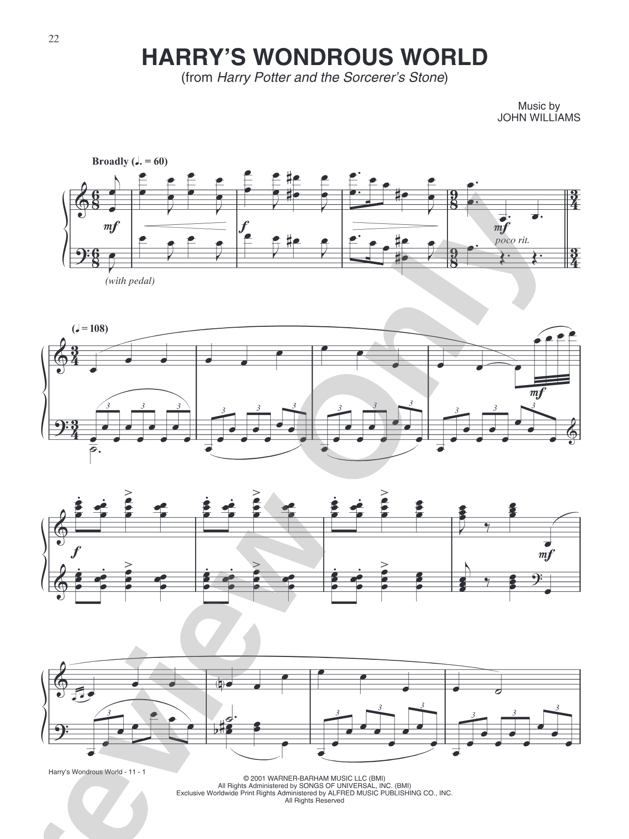 Harry's Wondrous World (from "Harry Potter and the Sorcerer's Stone"): Piano