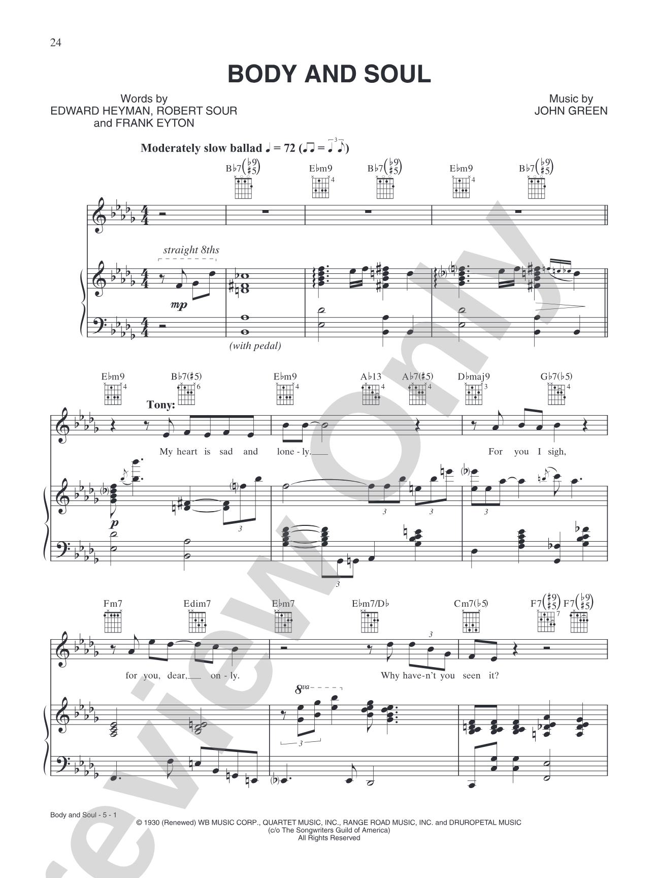Body And Soul: Piano/Vocal/Chords