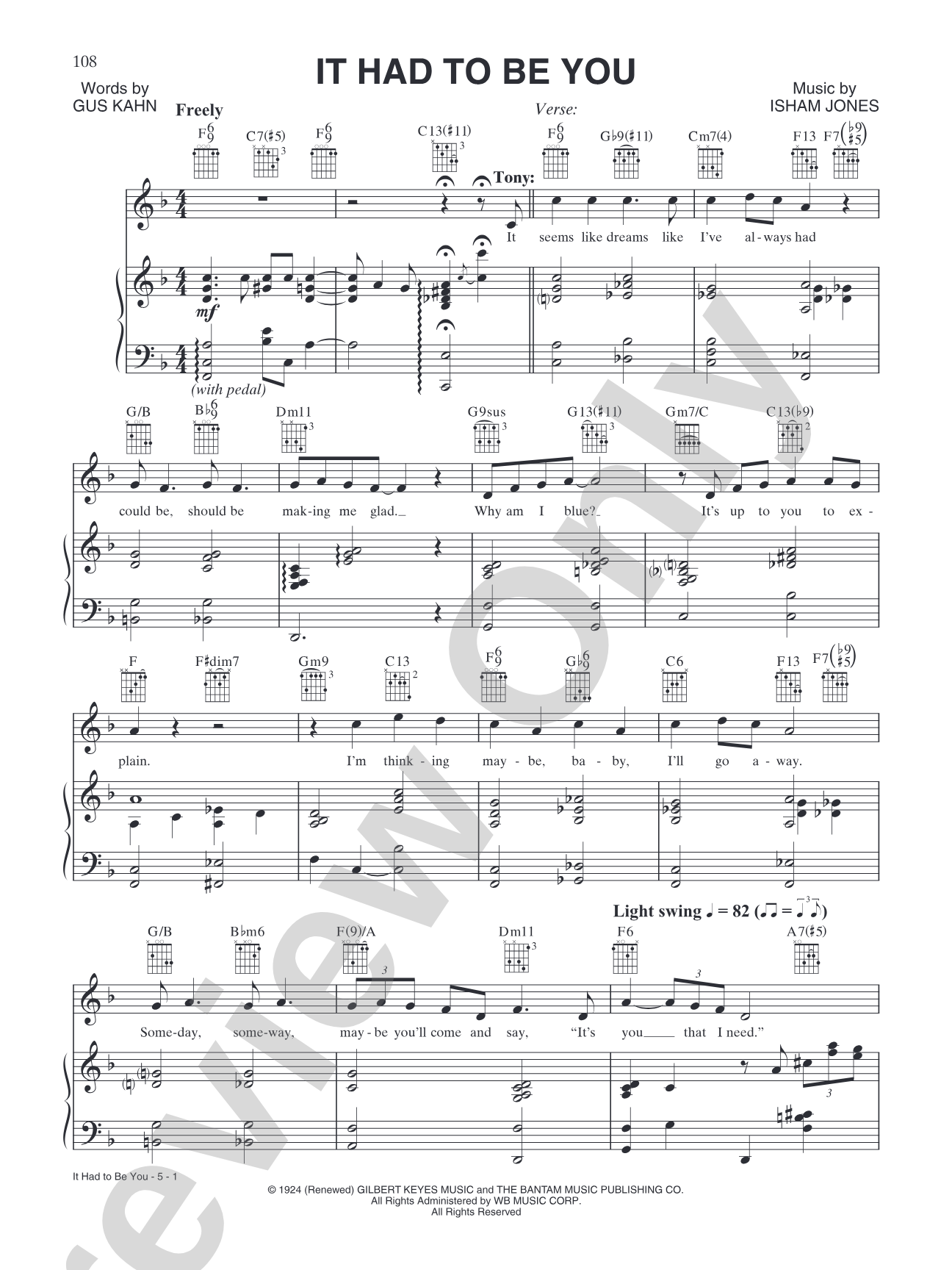 It Had to be You: Piano/Vocal/Chords