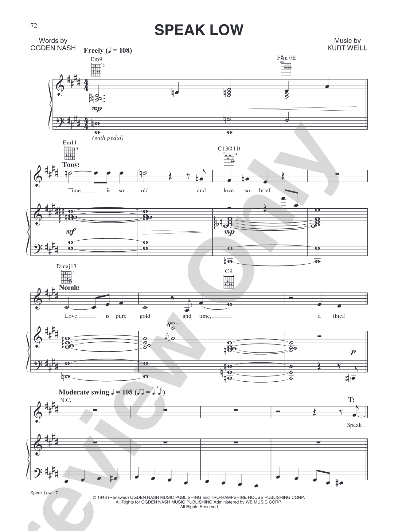 Speak Low: Piano/Vocal/Chords