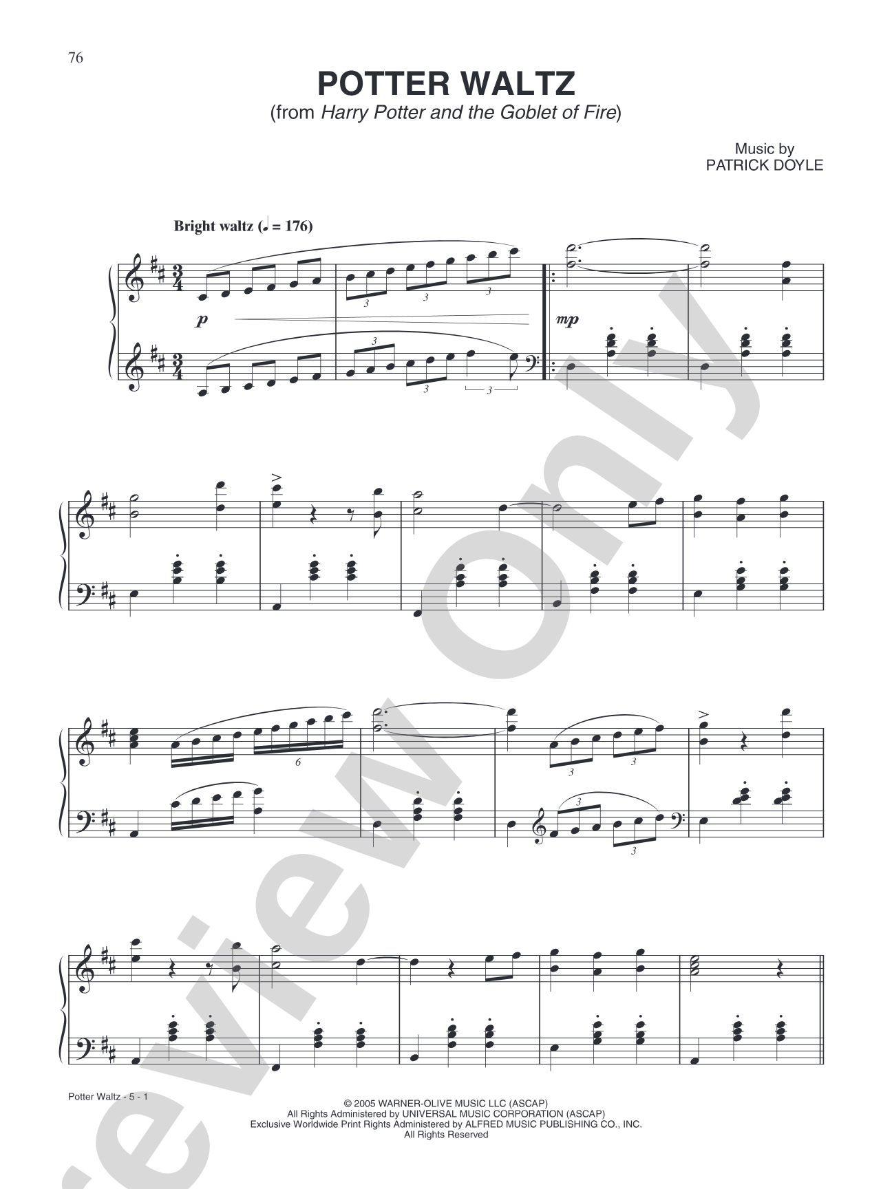 Potter Waltz (from "Harry Potter and the Goblet of Fire"): Piano