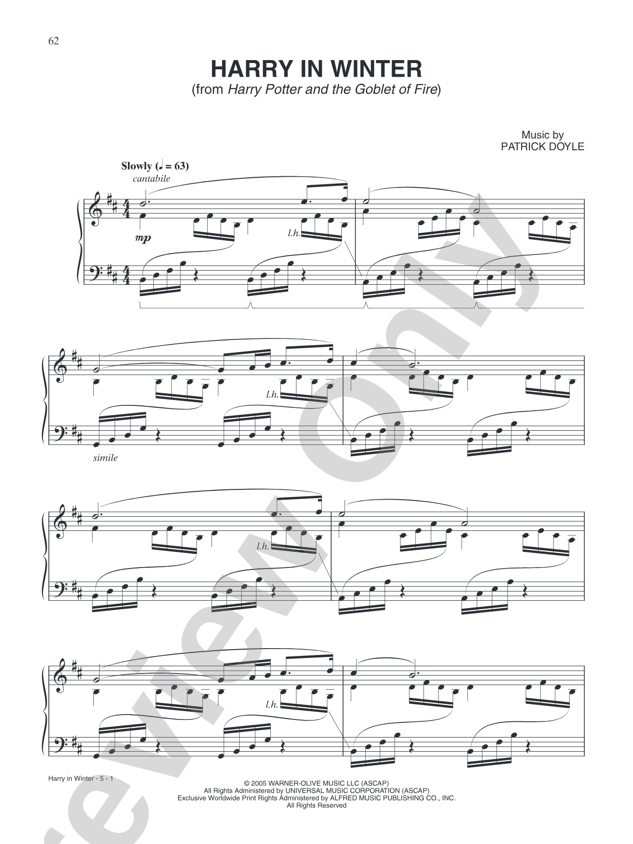 Harry In Winter (from "Harry Potter and the Goblet of Fire"): Piano