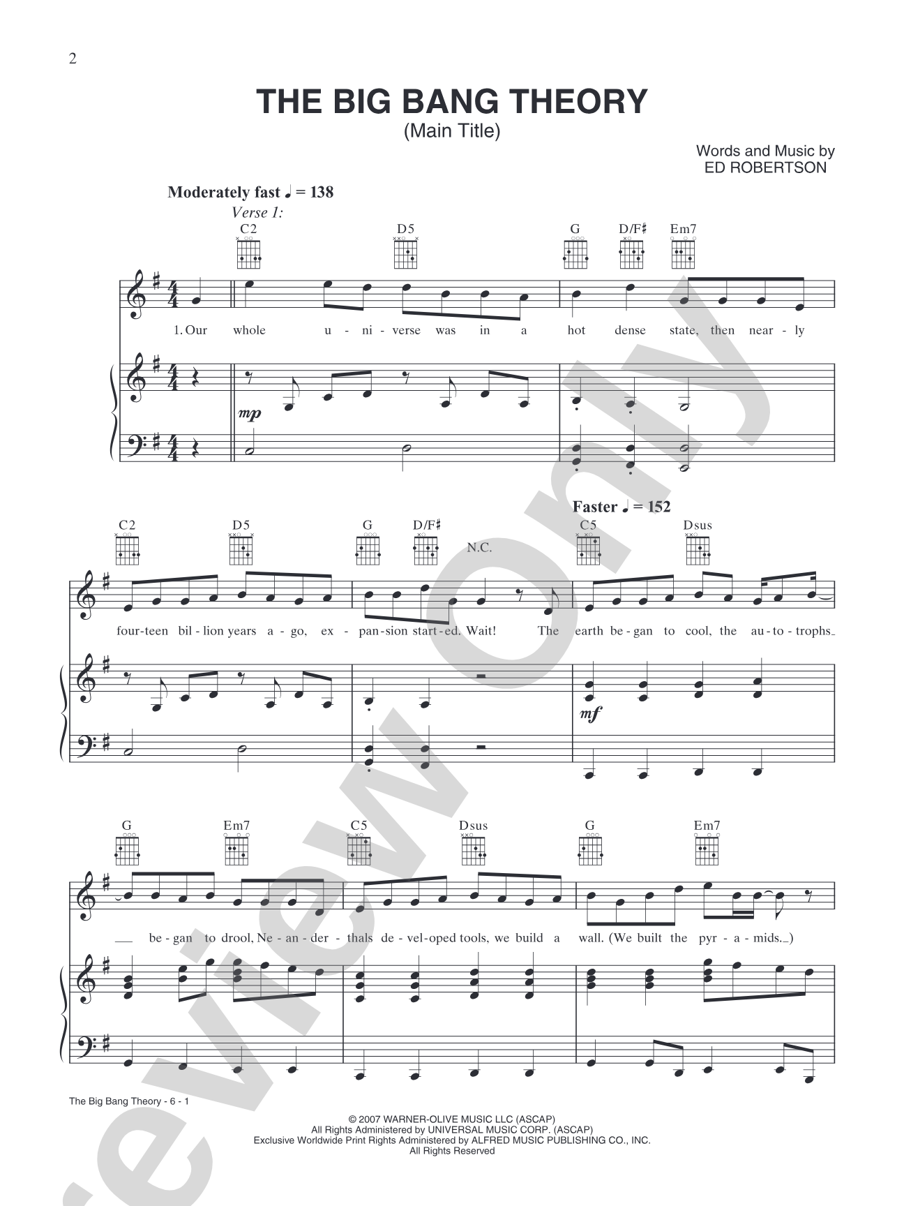 The Big Bang Theory (Main Title): Piano/Vocal/Chords