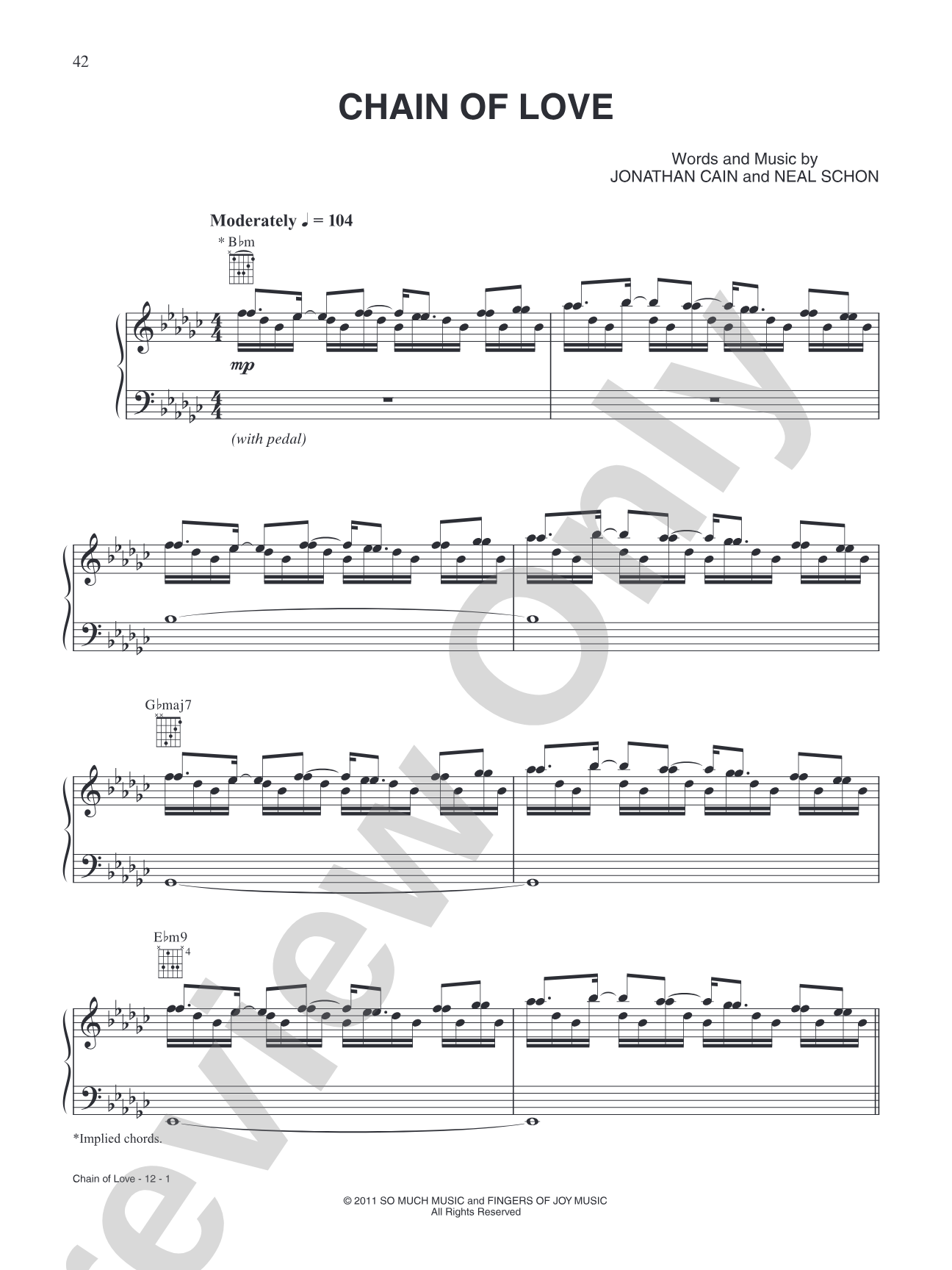 Chain of Love: Piano/Vocal/Chords