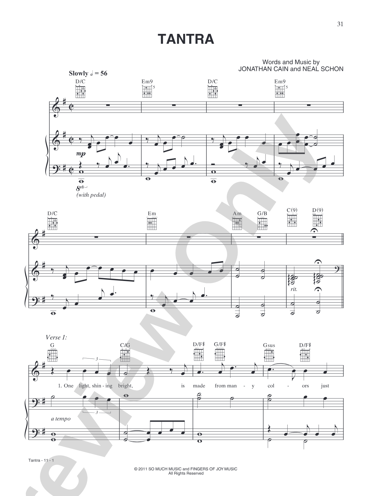 Tantra: Piano/Vocal/Chords