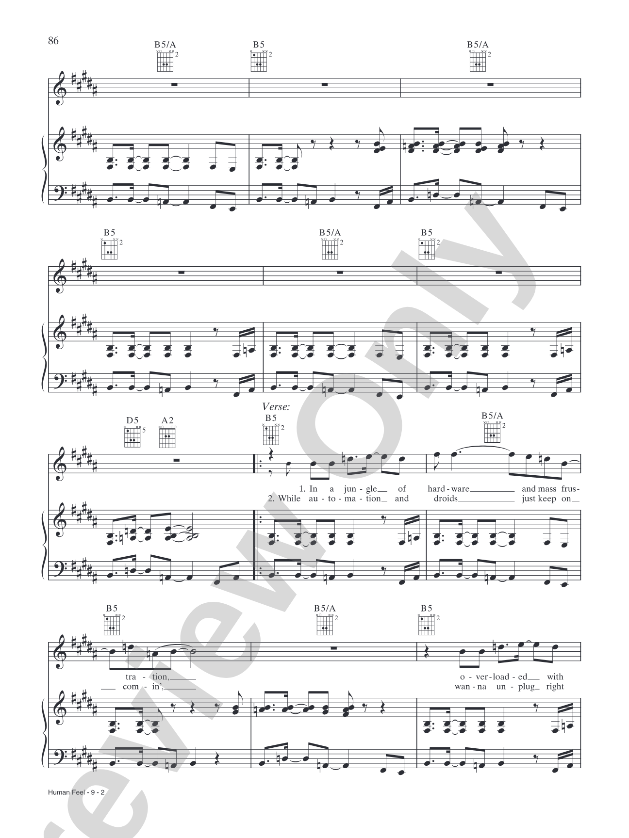 Human Feel: Piano/Vocal/Chords