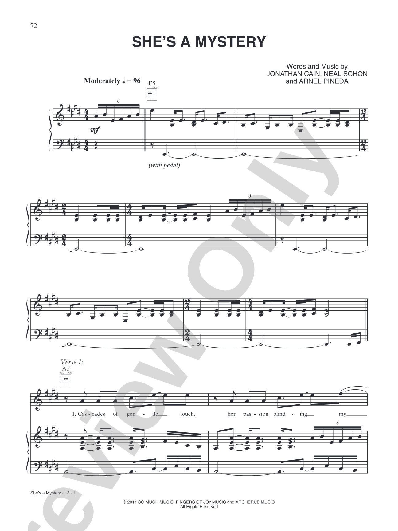 She's a Mystery: Piano/Vocal/Chords