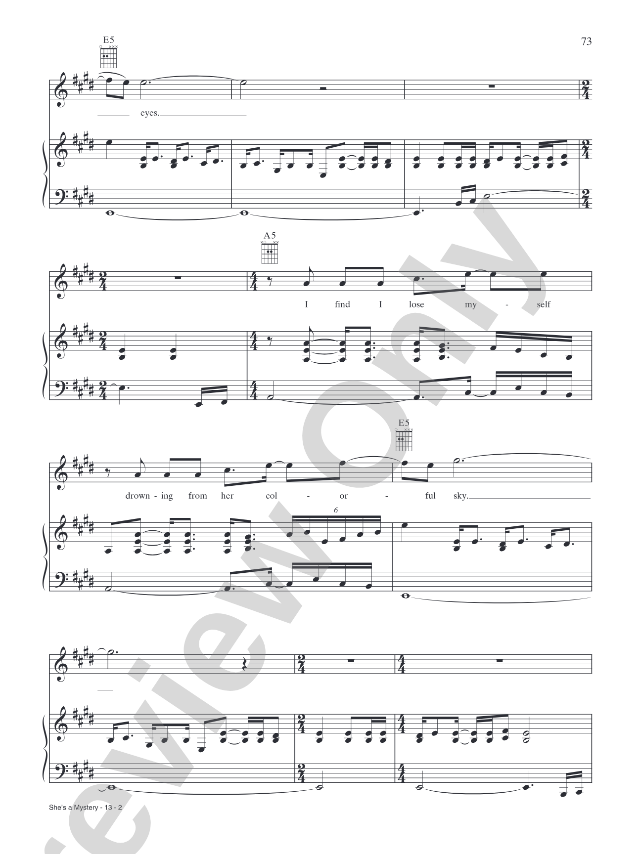 She's a Mystery: Piano/Vocal/Chords