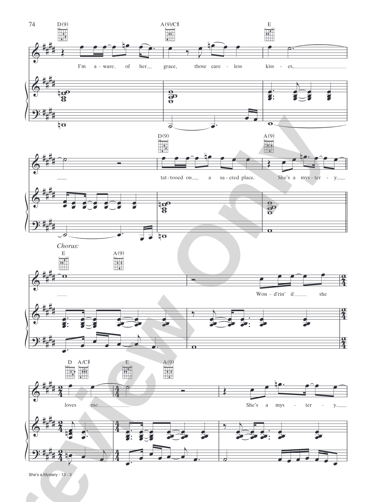 She's a Mystery: Piano/Vocal/Chords