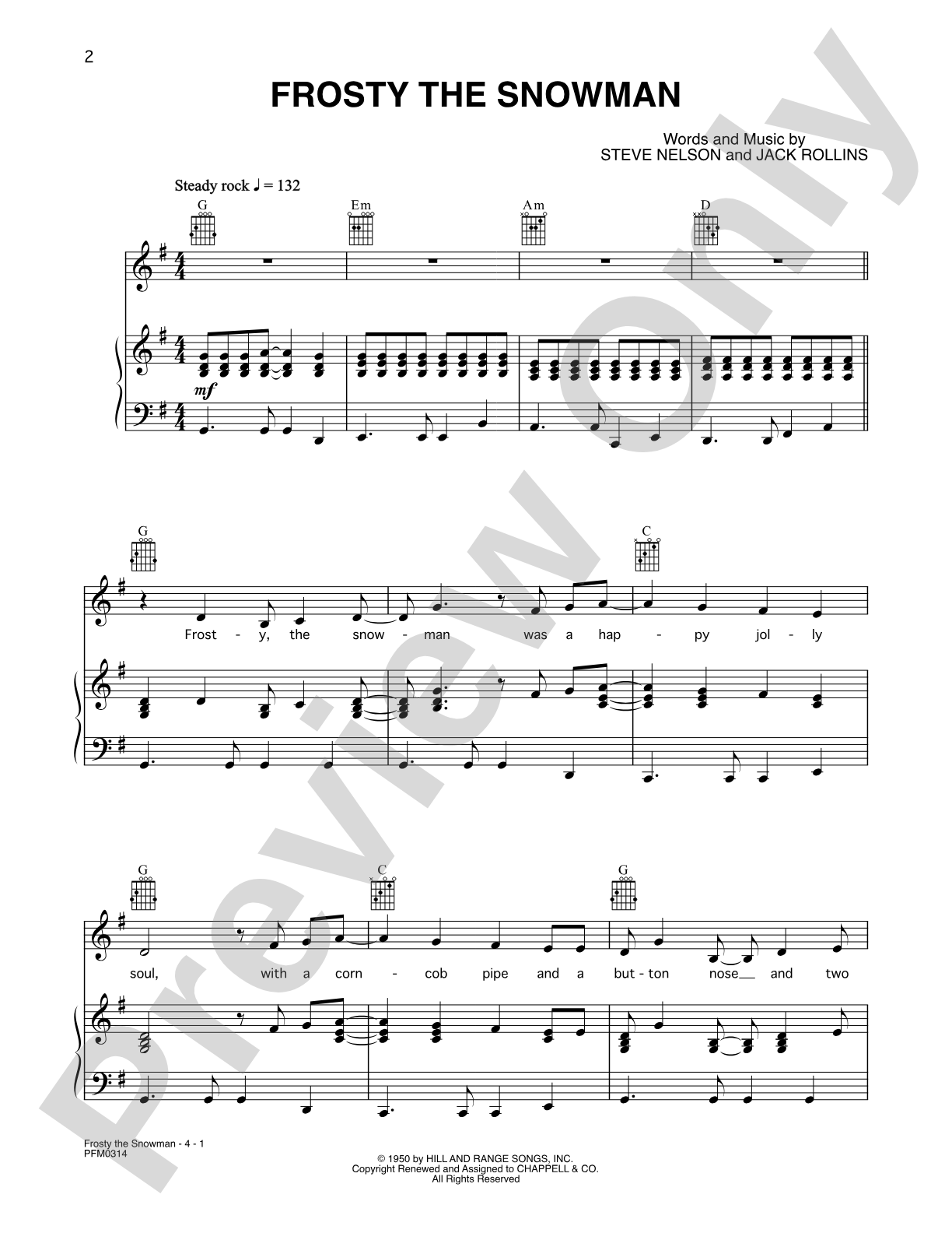Frosty The Snowman: Piano/Vocal/Chords
