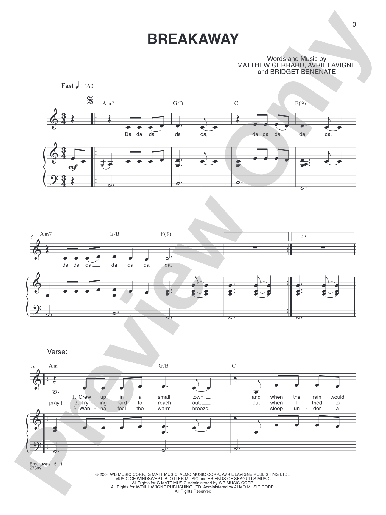 Breakaway: Piano/Vocal/Chords