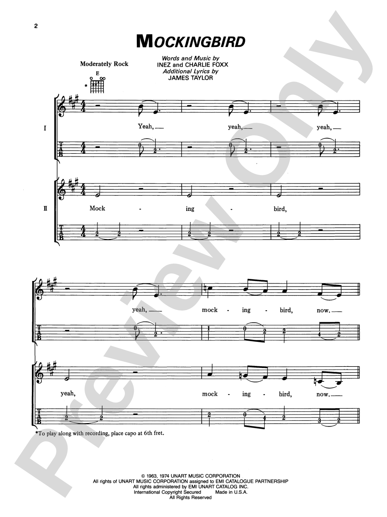Mockingbird: Piano/Vocal/Chords