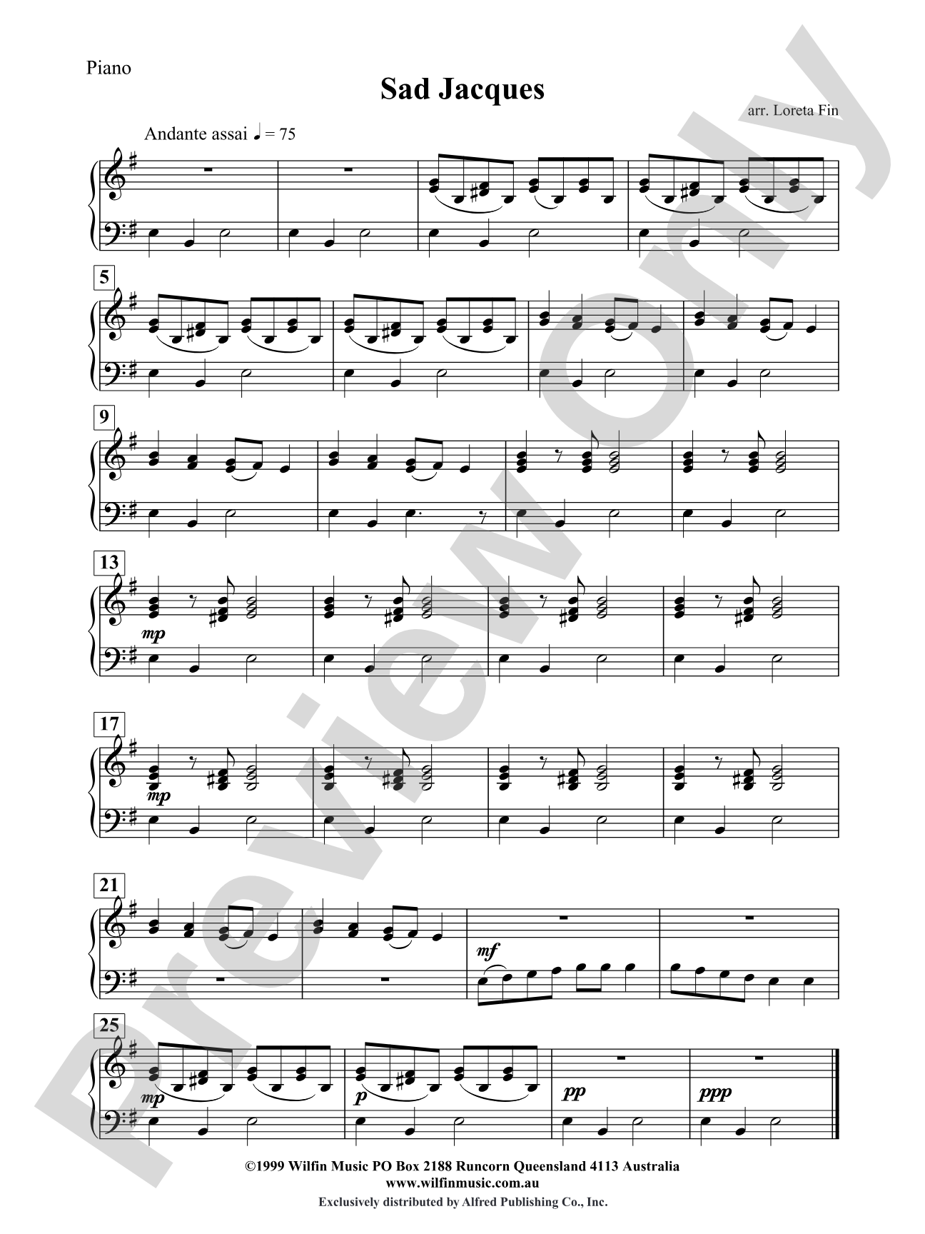 Sad Jacques: Piano Accompaniment