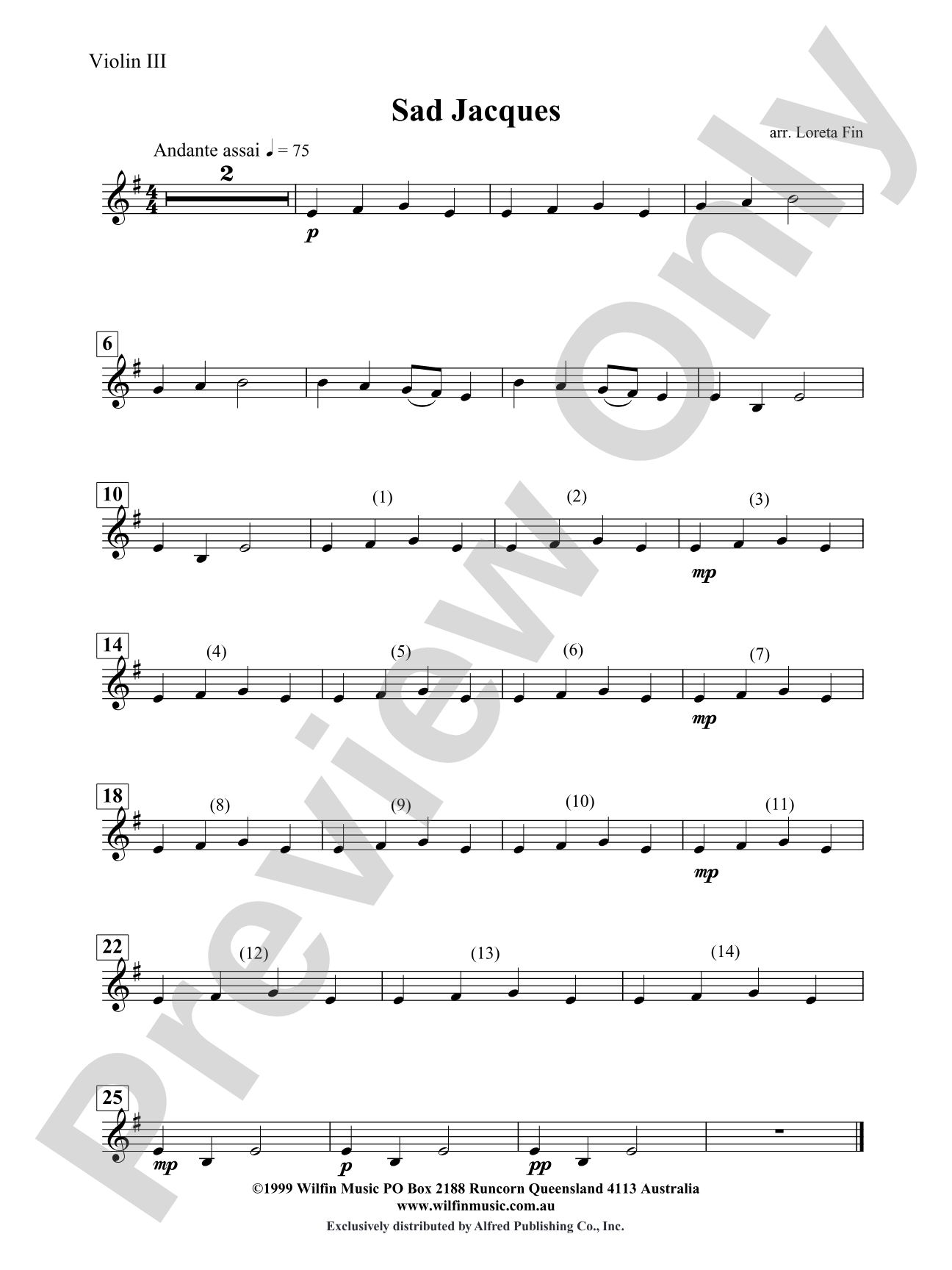 Sad Jacques: 3rd Violin (Viola [TC])