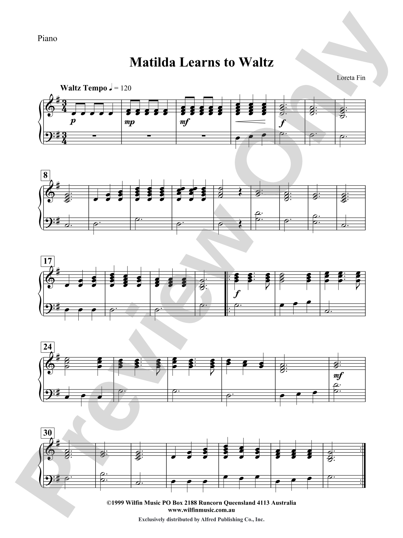 Matilda Learns to Waltz: Piano Accompaniment