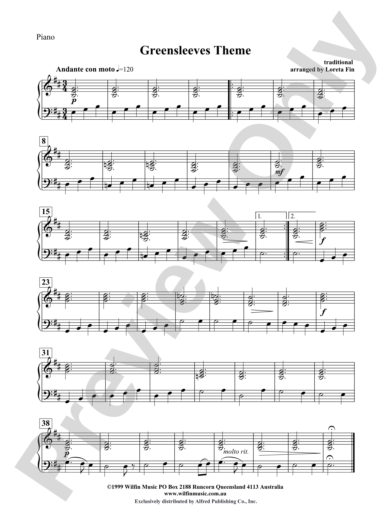 Greensleeves Theme: Piano Accompaniment