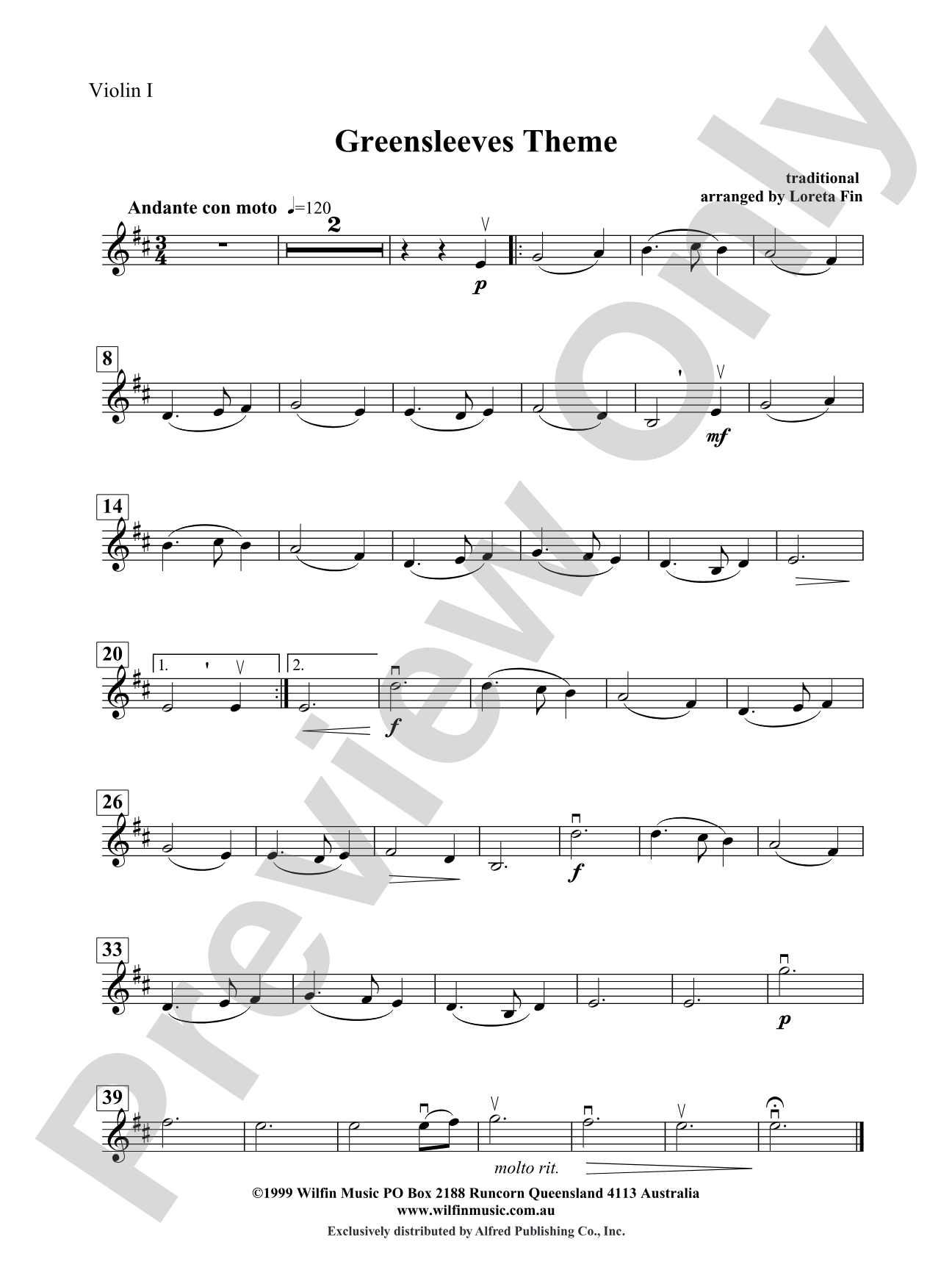Greensleeves Theme: 1st Violin
