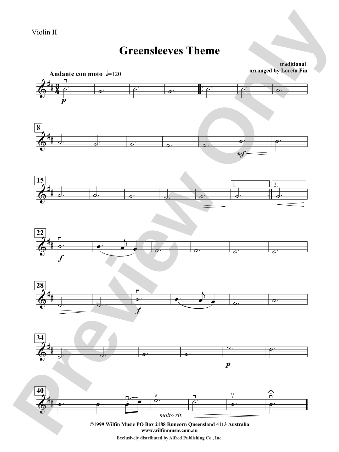 Greensleeves Theme: 2nd Violin