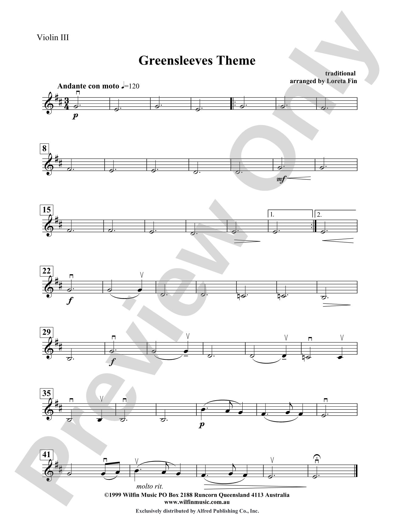 Greensleeves Theme: 3rd Violin (Viola [TC])