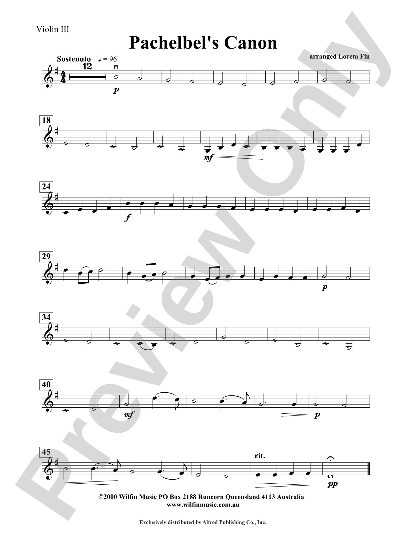 Pachelbel's Canon: 3rd Violin (Viola [TC])