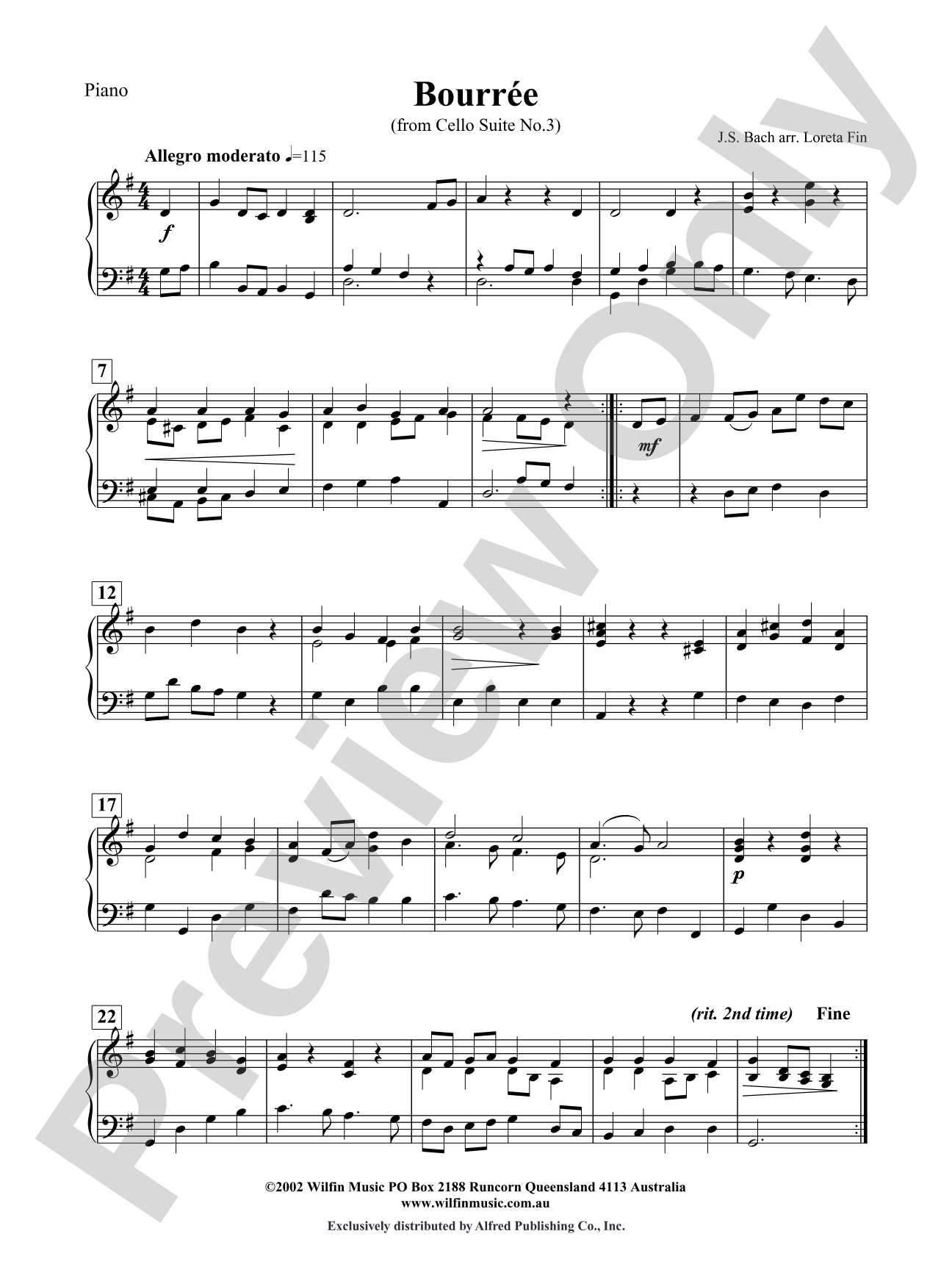 Bourree: Piano Accompaniment