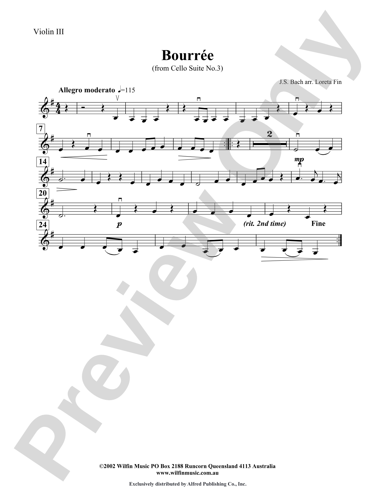 Bourree: 3rd Violin (Viola [TC])