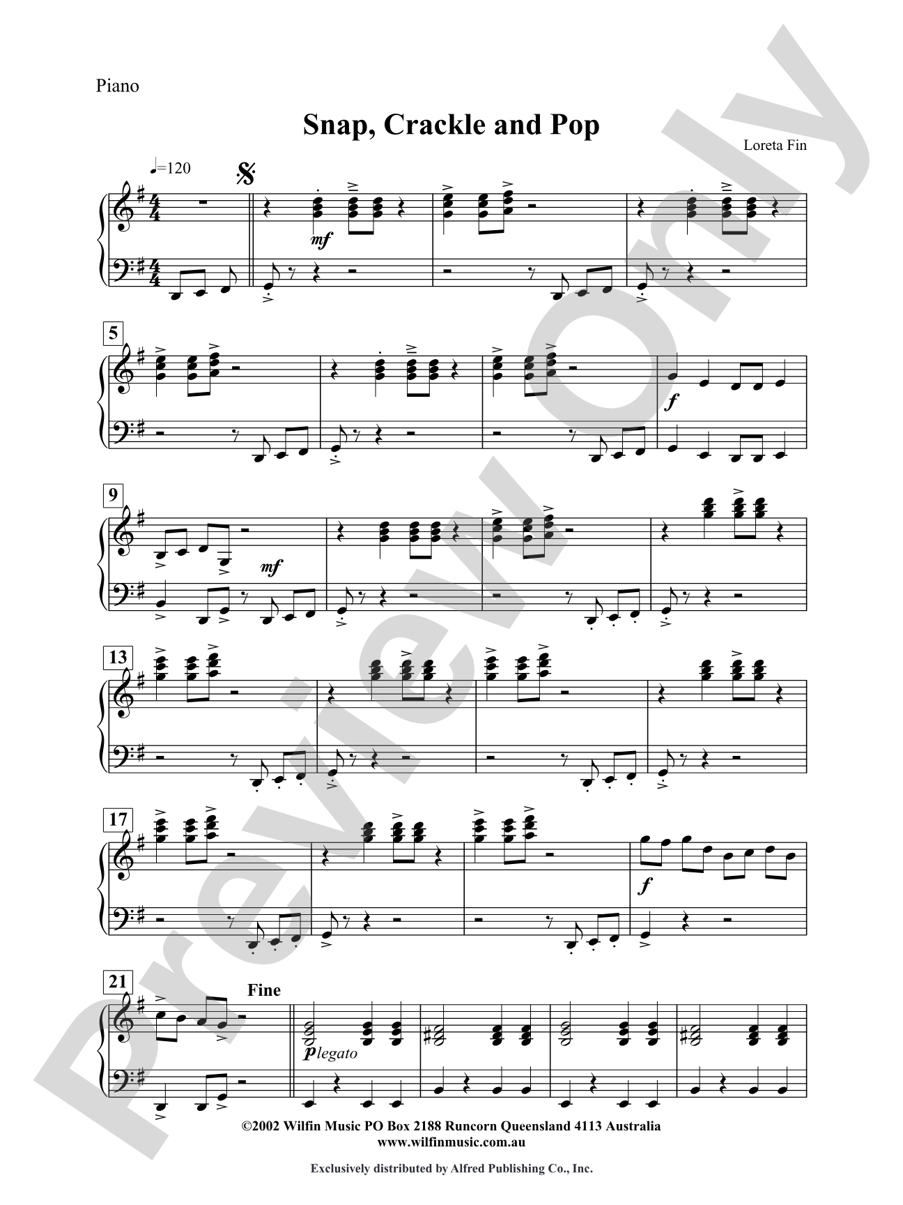 Snap, Crackle and Pop: Piano Accompaniment