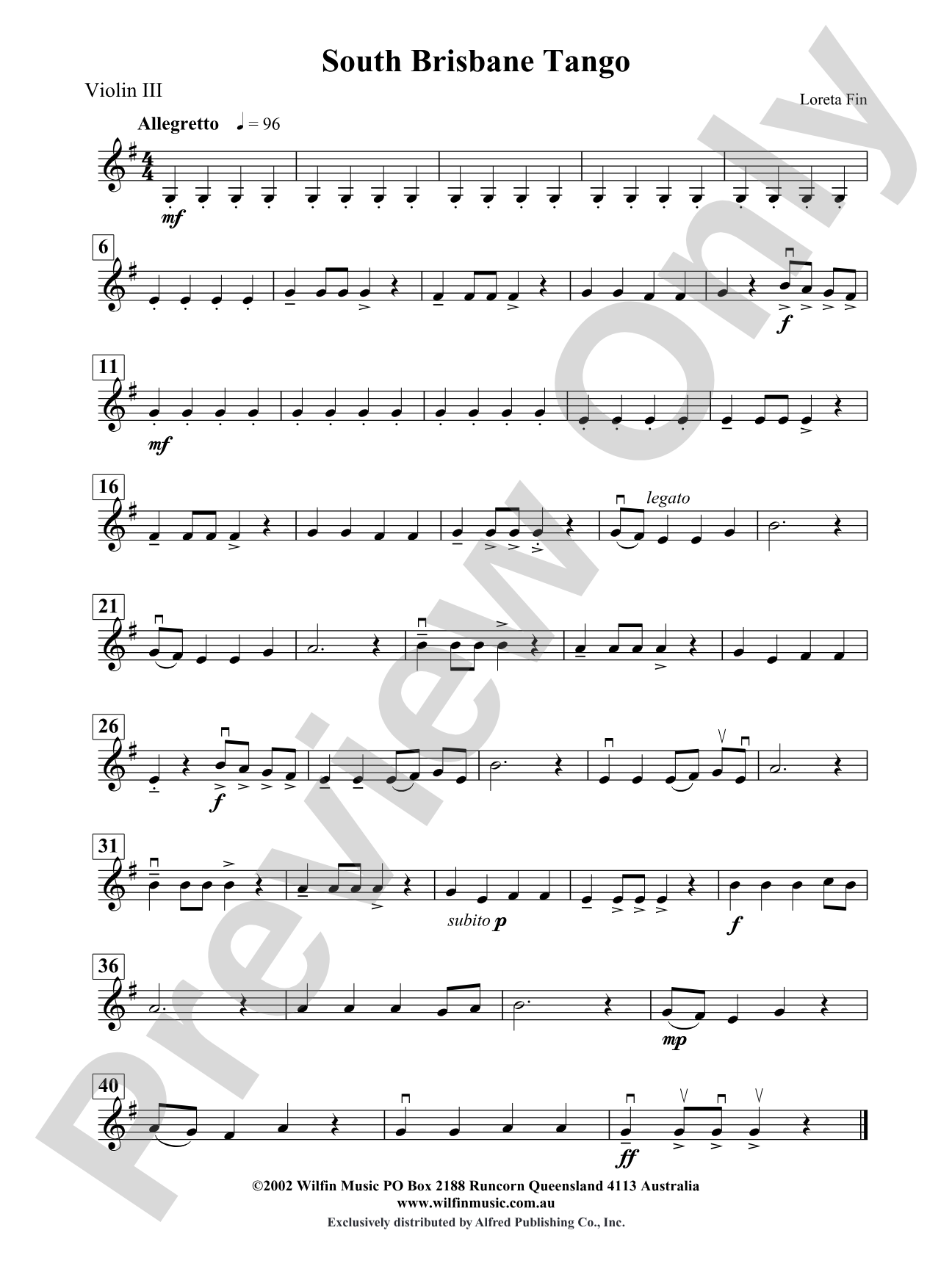 South Brisbane Tango: 3rd Violin (Viola [TC])