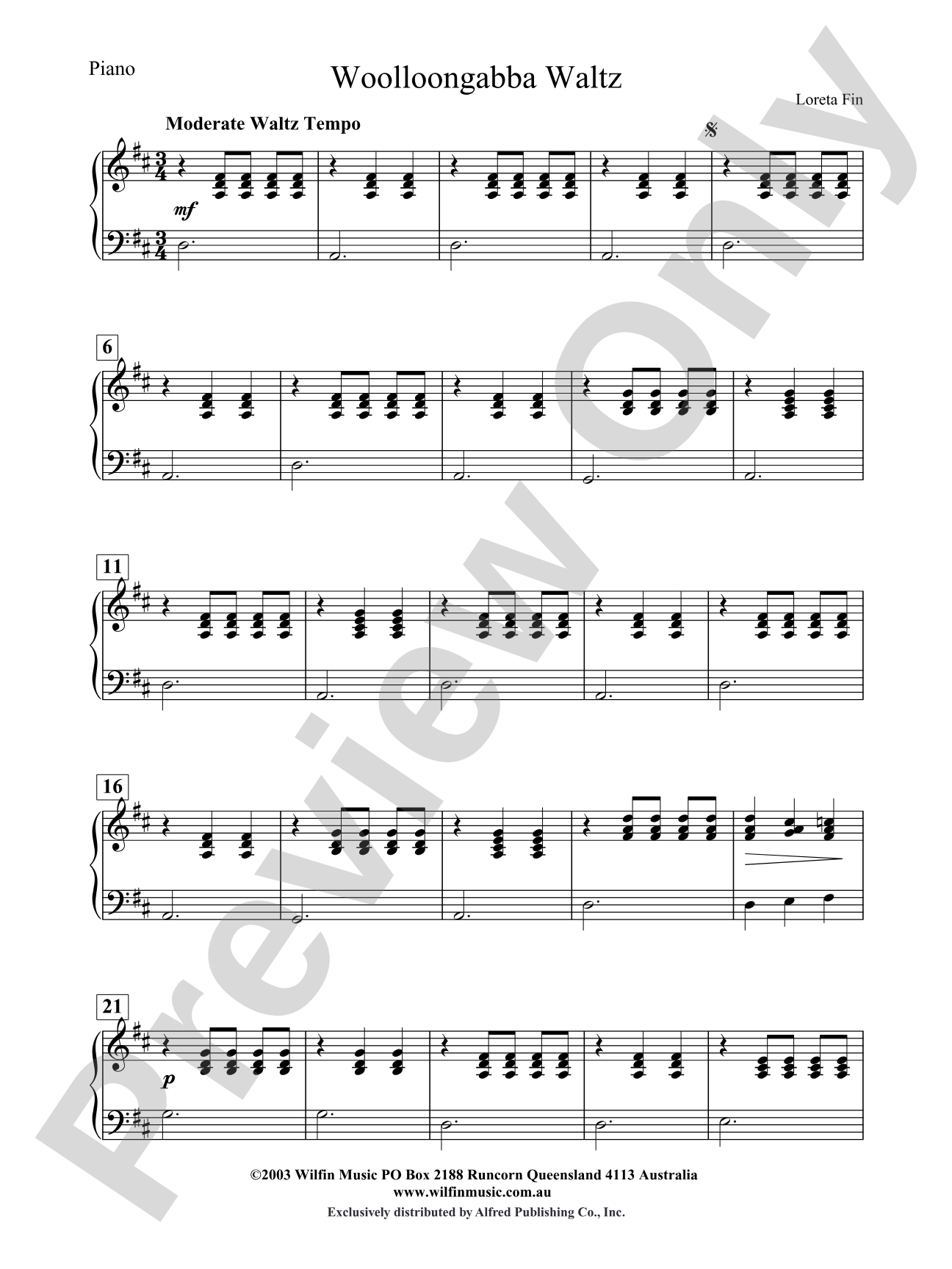 Woolloongabba Waltz: Piano Accompaniment