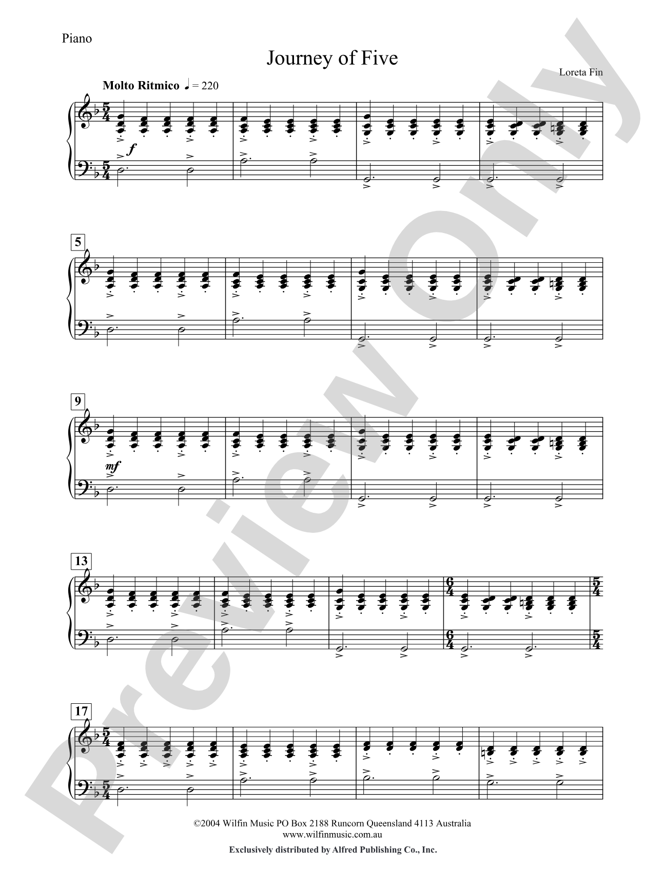 Journey of Five: Piano Accompaniment